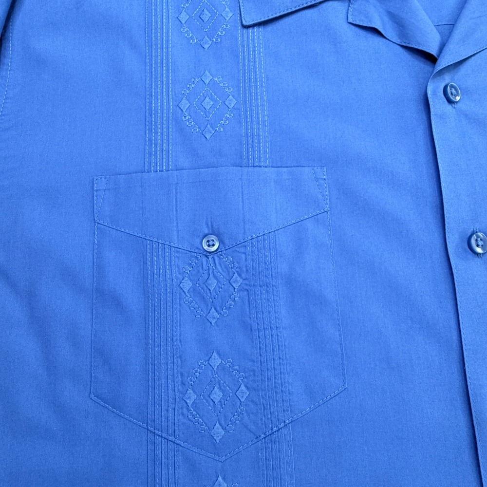 Cubavera Mens Blue Short Sleeve Guayabera Shirt Embroidered Pintuck 2XLT Tall - Picture 9 of 10